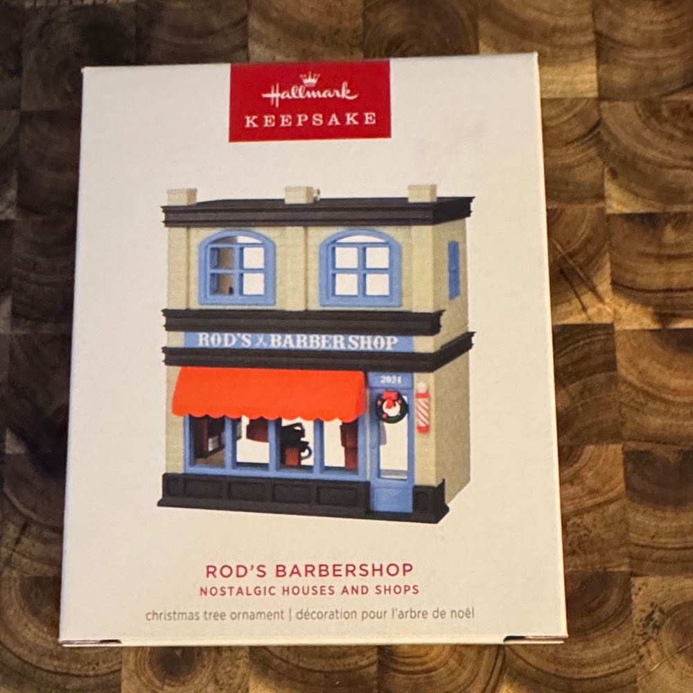 Hallmark Keepsake Rod's Barbershop Ornament with Red and Blue Accents